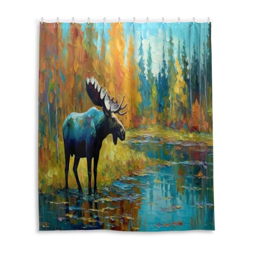 DUOBU Colored Moose Shower Curtain Washable Waterproof Fabric Bath Curtain 60x72Inch Shower Curtains with Hooks for Bathroom Decor