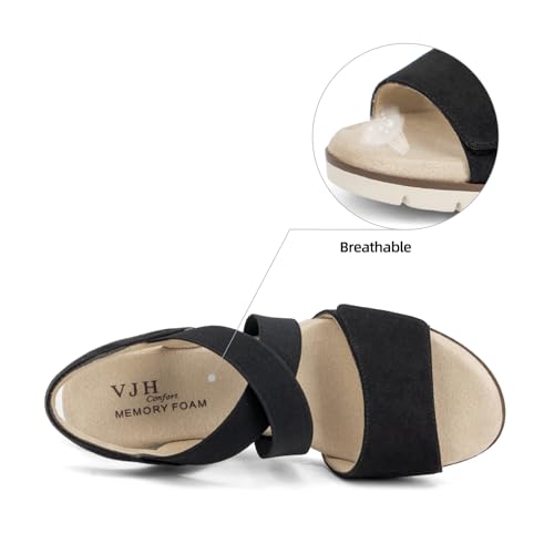 VJH confort Women's Wedge Sandals Stretchy Strap Slip-on Comfortable Causal Summer Shoe3