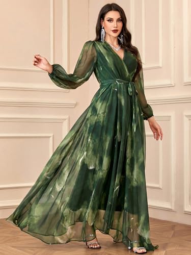 Image of TOLEEN Summer Casual Dresses for Women 2024 Spring Fashion Boho V Neck Long Sleeve Ruffle Floral Print Elegant Maxi Dress