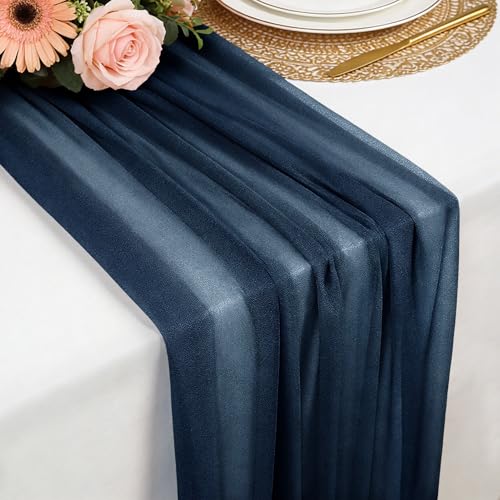 Tischläufer Marineblau Chiffon 77 X 300 cm Weich und Bequem Tischläufer für Boho Hochzeit Party Taufe Dekor Babyparty Brautparty Küche Tisch Dekoration