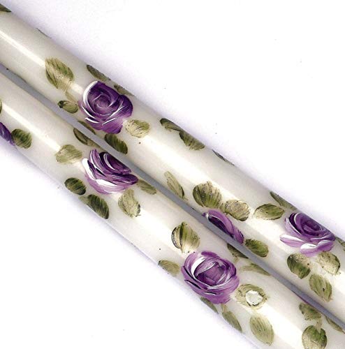 Decorative Dripless Romantic Hand Painted Purple Flower Lavender Rose Taper Candles Set In A Gift Box #TOP2