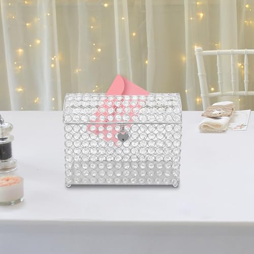 DilraTal Wedding Card Box with Lock & Key, Glass Card Holder for Wedding Reception with Slot, 12.2