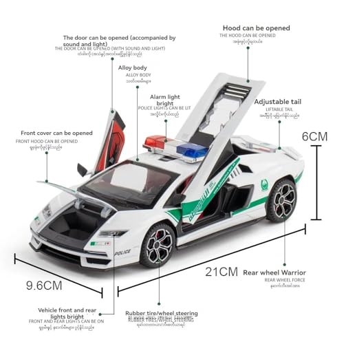 Image of 1:24 Lamborghini Countach LPI 800-4 Diecast Metal Pull-Back Car - 4 Openable Doors, Sound & Light - Luxury Toy Car & Gift for Kids & Collectors, Multicolor