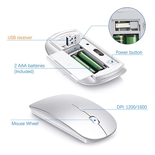 Wireless-Keyboard-and-Mouse-Ultra-Slim-Combo-TopMate-24G-Silent-Compact-USB-Mouse-and-Scissor-Switch-Keyboard-Set-with-Cover-2-AA-and-2-AAA-Batteries-for-PCLaptopWindowsMac-Silver-White