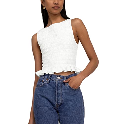 FeMereina Damen-Tanktop mit Rüschen, ärmellos, Rüschen, gesmokt,...