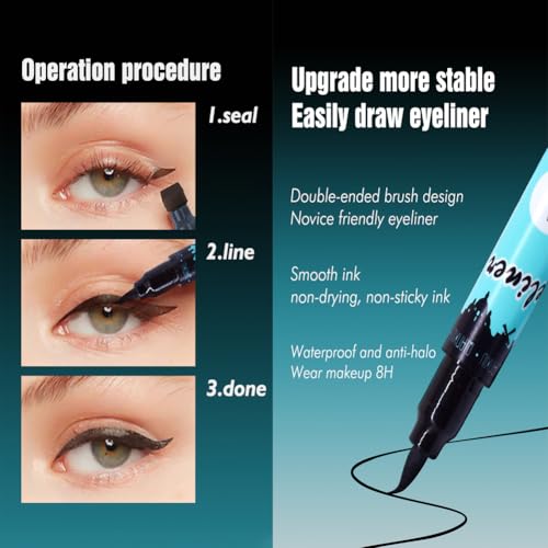 Delineador de Ojos Líquido Negro Adurello 2 en 1 miniatura 6