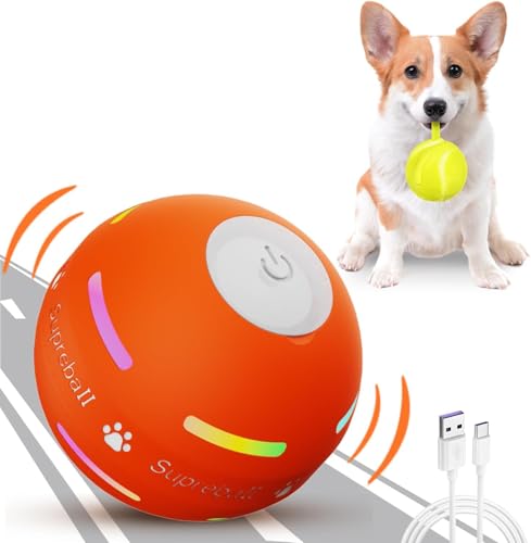 SENKAR ドッグボール インタラクティブ ドッグトイ ドッグボール 持続的な動きを感知して自動的に転がる 小型犬/中型犬/大型犬用おもちゃ USB充電式 (レッド,56mm)