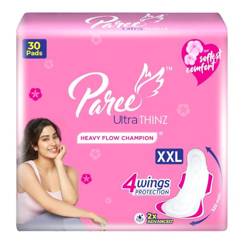 Paree Ultra Thin XXL 30 Sanitary Pads | 2X Advanced Absorption | Soft & Rash-Free Comfort | 4 Wings for Extra Coverage | Heavy Flow Champion Sanitary Pads for Women | Disposable Wrapper