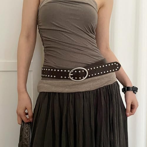 1 Piece Bohemian Y2K Rivet Belt Punk Style PU Leather Buckle Belts Adjustable Apparel Waistbelt 104 * 3.6cm