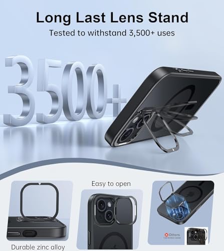 Image of MagPro case with Stand for Apple iPhone 15 | Magnetic Compatible Protective Cover with Strong Magnetic, Shockproof Armor, Scratch Resistant Polycarbonate Hard Back | Translucent Matte Black