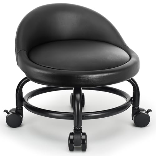 LWADALN Rolling Stool with Backrest Low Height Rolling Stools, Low Roller Stool Chair, Roller Seats for Home, Office, Garage, Shop, Library