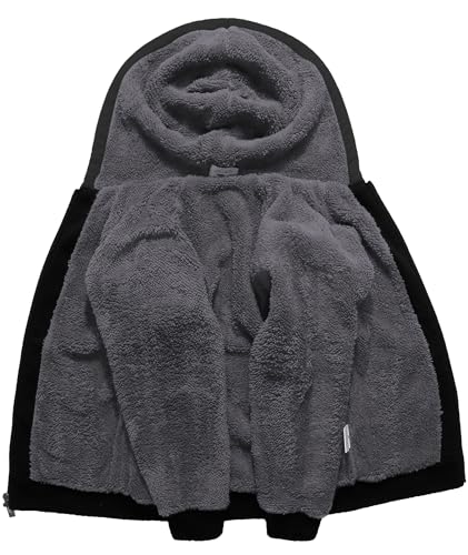Image of SECOOD Kids Hoodie Fleece Jacket Warm Sherpa Lined Zip Up Hooded Sweatshirt Soft Winter Coat Boys Girls School Outerwear