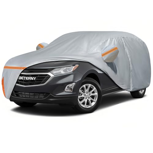 Image of Car Cover for 2005-2025 Chevy Equinox, Waterproof Custom-fit All Weather Sun Rain UV Dust Snow Protection Outdoor Equinox Full Car Cover with Door Zipper and Cotton Lining-Grey