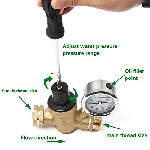 Image of U.S. Solid 3 /4 inch GHT RV Water Pressure Regulator, Adjustable Lead-Free Brass Water Regulator Valve with Gauge & Filter for RV, Camper & Garden Hose (Pack of 2)