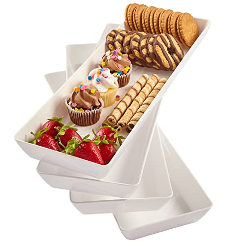 Avant 15" x 5" Plastic Tray | Perfect for Serving Appetizers, Snacks, and Desserts, Creating Charcuterie Trays, Sorting Puzzle Pieces, Crafting and More | Set of 4 White