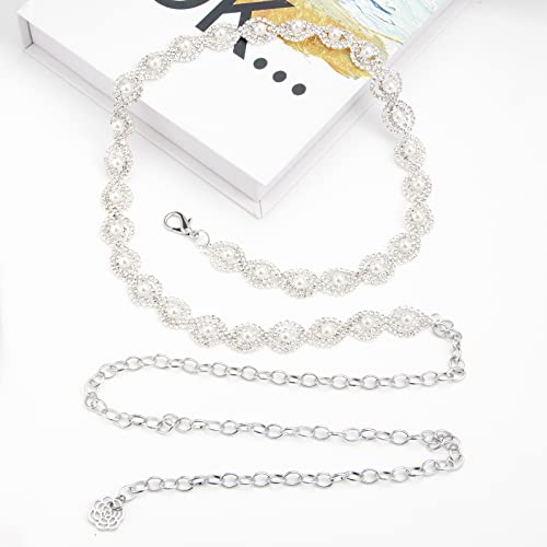 Yooai Rhinestone Belt For Women Dresses Sliver Belt Sparkly Crystal Waist Belt For Formal Dress Evening Dresses #TOP2