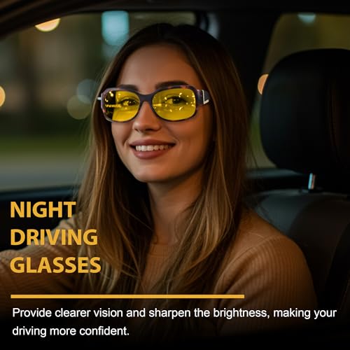LVIOE Night Driving Glasses for Women Anti Glare Wrap Around Night Vision Glasses Polarized Yellow Nighttime Glasses2