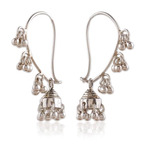 NOVICA Artisan Handcrafted Jhumka Filigree Sterling Silver Chandelier Earrings