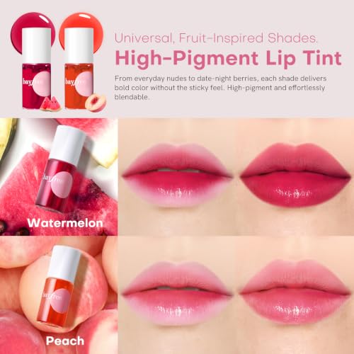 Image of bayfree Lip Tint Stain Set, 2 PCS Korean Water Tint Lightweight Non-sticky, Waterproof Long Lasting Liquid Blush & Lip Stain, Transfer-Proof, Matte Finish Lip Color Makeup (juicy)
