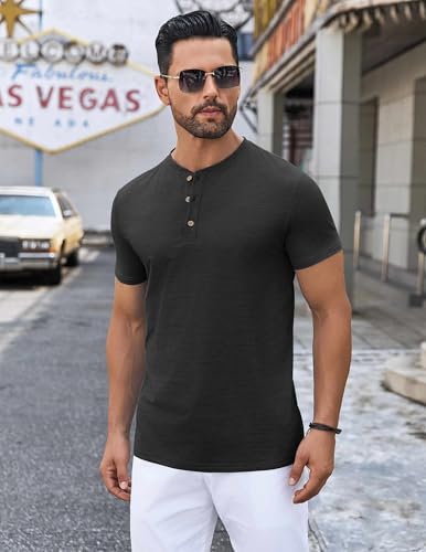 COOFANDY Mens Henley Shirts Short Sleeve Casual Button Down Shirts Lightweight Summer Basic Tee2