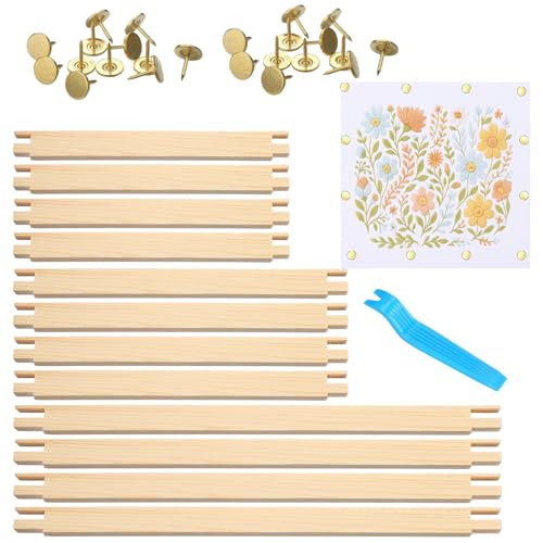Threehoney 116 Pcs Needlepoint Stretcher Bars Kit Wooden Stretcher Bars Thumb Tacks and White Needlepoint Canvas Needlework Craft Supplies for Cross Stitch Hand Embroidery Art Accessories (3 Sizes)