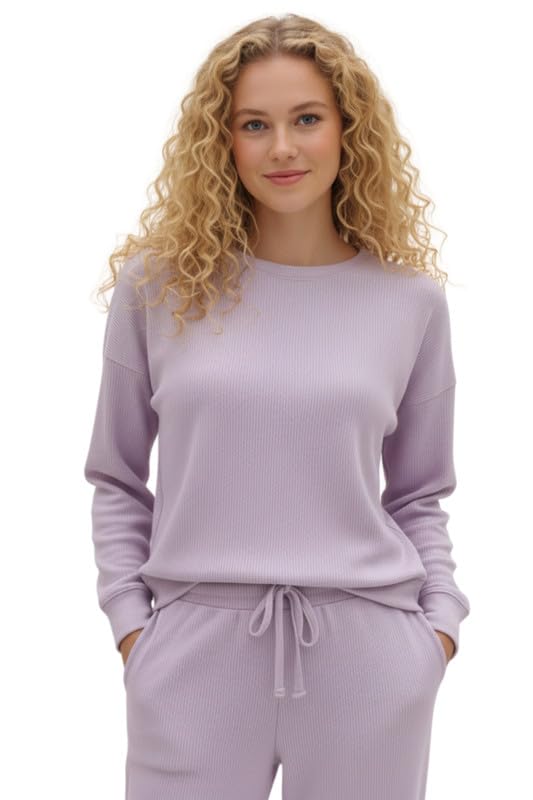 fablush Women’s Athleisure Sweatshirt | Cotton-Rich Waffle Knit | Casual Wear, Soft & Breathable Pullover-picture-43
