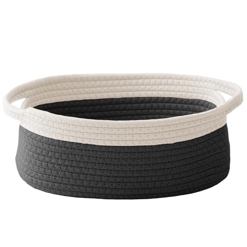 Image of JMvicyroam Small Woven Basket, Empty Gift Basket, White&Black /1 Pack | Small Gift Basket, Cotton Rope, 12 x 8 x 60 in, Handles, Includes Ribbon and Bag, Birthday Gift Basket