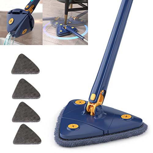 JuneJour 360 Grad Drehbarer Mop Set Dreieck Reinigungsmopp Dreieck Teleskop Wischmopp Rotatable Adjustable Triangle Cleaning Mop Reinigungsmopp Set mit Lappen, Griff Cover