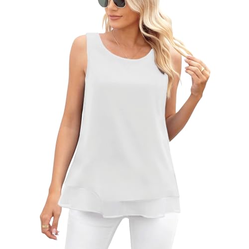 Zilams Tank Top Damen Chiffon Blusentop Elegant Ärmellose Sommer Oberteile Rundhals Tunika Loose Shirts Casual
