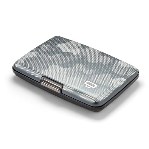 Image of OGON -DESIGNS- Aluminum card holder, RFID protection against fraud and demagnetization, compact wallet, Smart Case STOCKHOLM model (Engraving Camo, Extra-secure lock)