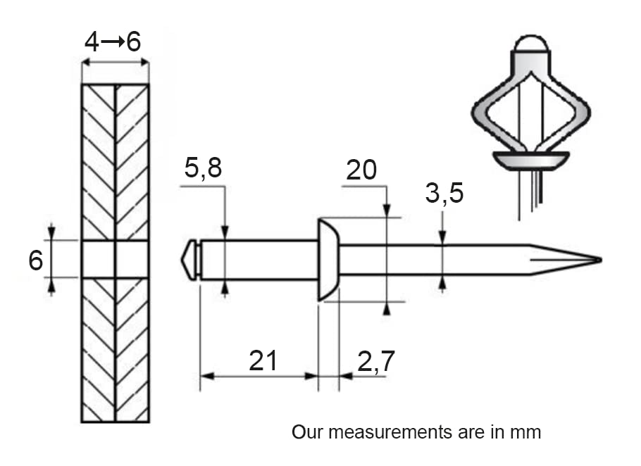 Rivet plastique contre vibrations de carrosserie BMW Mini 6mm