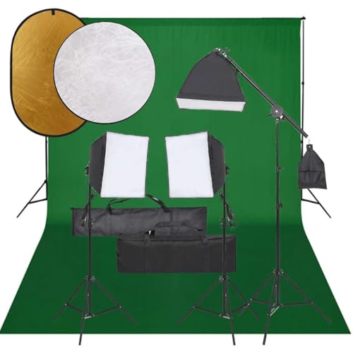 vidaXL Kit de Estudio Fotográfico con Set de Luces, Fondo y Reflector Soporte Pantalla Foto Video Sistema Lámparas Luz Iluminación Plegable