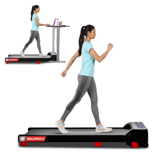 PowerMax Fitness Walkpad-2 Under-Desk Treadmill for Home Use | 3.0 HP Motor, 2% Manual Incline, Shock Absorption 110kg Weight Capacity