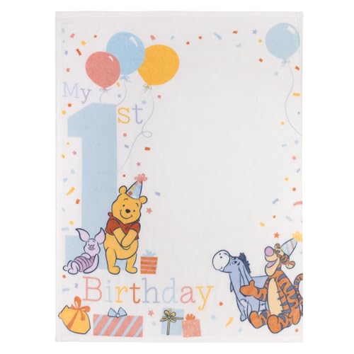 Image of NoJo Disney Winnie The Pooh My 1st Birthday Multi-Colored Piglet, Tigger, and Eeyore Super Soft Photo Op Baby Blanket