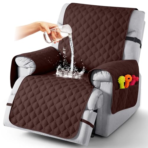Image of TAOCOCO 100% Waterproof Recliner Covers, Recliner Sofa Covers with Leg Straps, Reversible Recliner Couch Cover for Reclining Chair, Washable Couch Protector for Pets Kids(1 Seater 28 inch, Coffee)