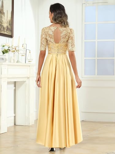 BOLENSYE Satin Mother of The Bride Dresses for Women with Pockets A Line Lace Appliques Formal Evening Party Gown2