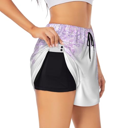 Short de yoga anti frottement noir M double épaisseur imprimé lilas pour femme