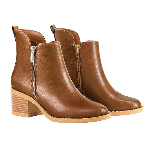 PIZZ ANNU Women's Fashion Ankle Boots Round Toe Low Chunky Block Heel Non-Slip Comfortable Short Boots Side Zipper Booties Shoes3