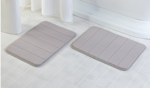2 Pack - 17"x 24" Microfiber Memory Foam Bath Mat with Anti-Skid Bottom (Storm Grey)