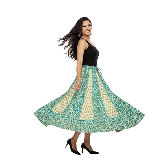 Image of HARSHITA-Enterprises Jaipuri Women's Cotton Printed Elastic Long Skirts