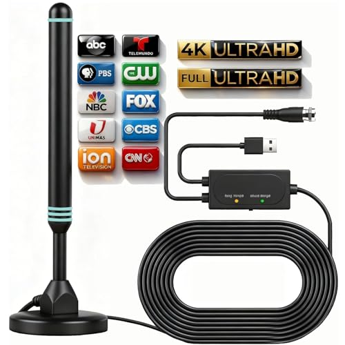 TV Antenna Indoor Antenna for Smart TV for Long Range Reception and All Smart TVs HD Digital Antenna with Amplifier Signal Booster for Local Channels Supports 4K 1080p-black