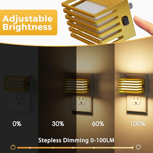 Image of L LOHAS LED Night Lights Plug into Wall, 2 Pack Modern Night Light with Dusk to Dawn Sensor, Dimmable Plug in Night Light, Adjustable Brightness, 3000K Soft White for Bedroom Bathroom Hallway(Gold)