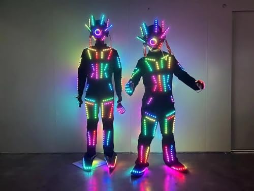 Earthradius Traje de robot LED Smart Pixels a todo color, disfraz de festival, luces LED, chaqueta luminosa, espectáculo de baile (multicolor, XL)