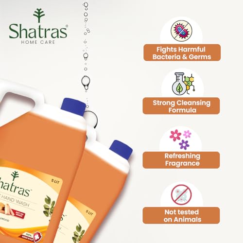 Image of Shatras Natural Goodness Of Sandalwood Hand Wash | 99.9% Germ Protection | Rich Lathering Formula With Anti-Bacterial Properties| Soft 0n Hands| Soothes & Hydrates Skin (Pack Of - 2, 5L each)