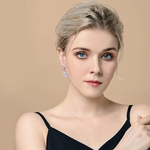 Women's Cubic Zirconia Bridal Earrings - Rose Gold Plated Sterling Silver Teardrop Crystal Cz Rhinestone Cluster Floral Wedding Earrings For Bride Bridesmaids Party Prom Valentine's Day Gift #TOP7