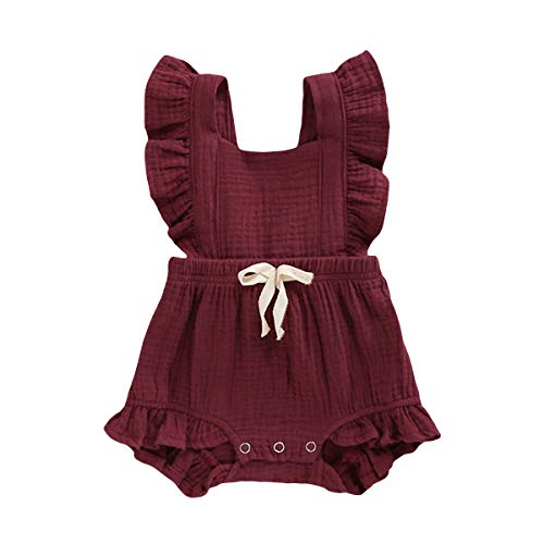 Image of YOUNGER TREE Toddler Baby Girl Ruffled Sleeveless Romper Casual Summer Jumpsuit Cotton Linen Clothes