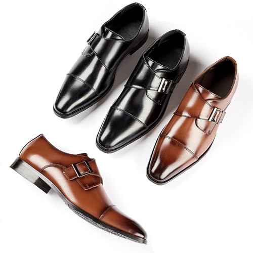 Men's Genuine Leather Monk Strap Loafers Fashion Classic Cap Toe Low Top Slip On Dress Oxford Shoes Business Casual Office Wedding Formal Shoes3