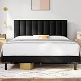 Molblly Queen Size Bed Frame Upholstered Platform with Headboard and Strong Wooden Slats,Mattress Foundation,Non-Slip,No Box Spring Needed, Easy Assembly,Black