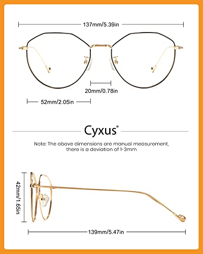 Image of Cyxus Blue Light Blocking Glasses Round Metal Frame Computer Glasses | Blue light blocking glasses featuring round metal frame, comfortable fit and versatile use for work, study and entertainment