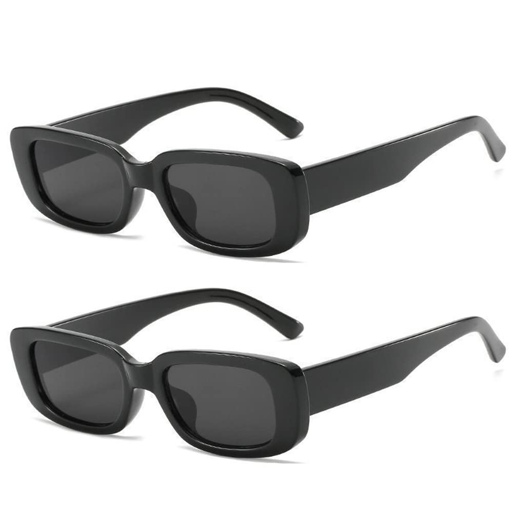 X springXspring Retro Rectangle Sunglasses, 2 PCS Fashion Narrow Square Frame Retro Sunglasses, UV400 Protection 90s Sunglasses Women, Simple and Stylish Small Square Vintage Sunglasses